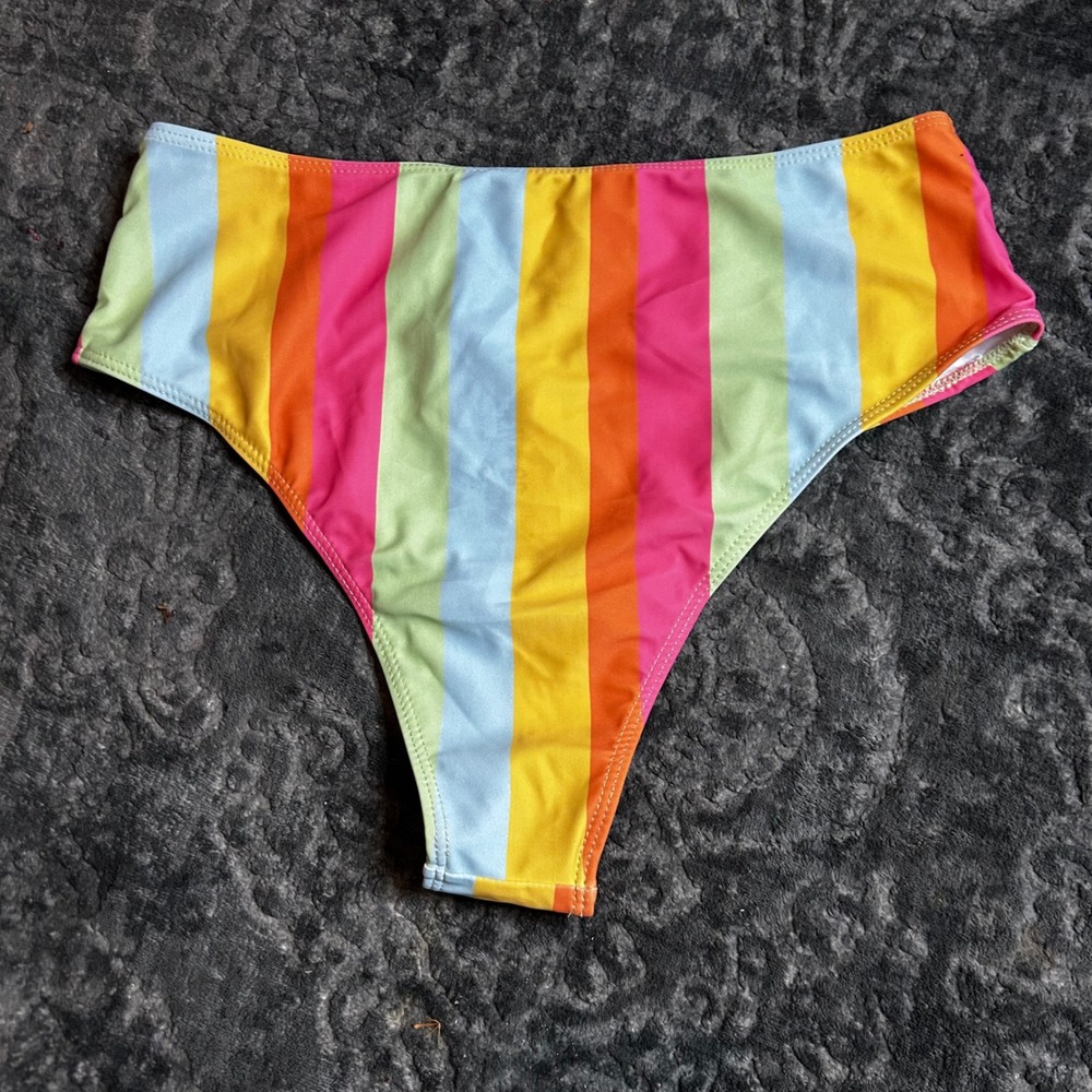 NWT Golden Co Making Waves Rainbow Stripe High Waisted Bikini Bottoms Size Large